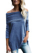 Sexy Blue Ruched Off Shoulder Long Sleeve Top